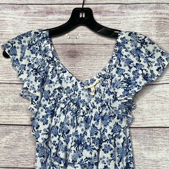Rebecca Taylor Aimee Off Shoulder Blue & White Cotton Floral Top Size 4 - Picture 4 of 11